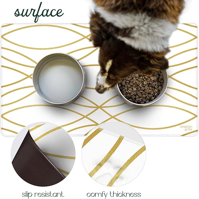 CROXTON & CO. Non-Slip Faux Leather Pet Feeding Mat for Dog Bowls | Large Bowl Mat for Food and Water | Durable, Easy-to-Clean Pet Food Mat for Floors | Size: 16.5"x18"