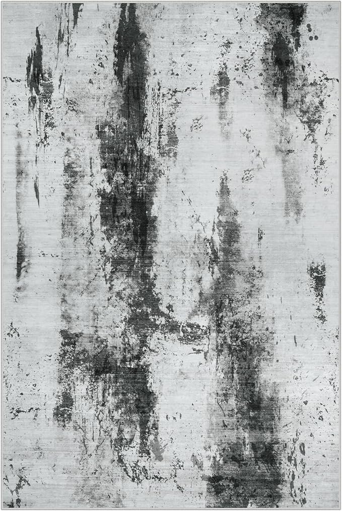 8x10 Area Rugs for Living Room: Washable Abstract Black White Grey Carpet | - Image 3