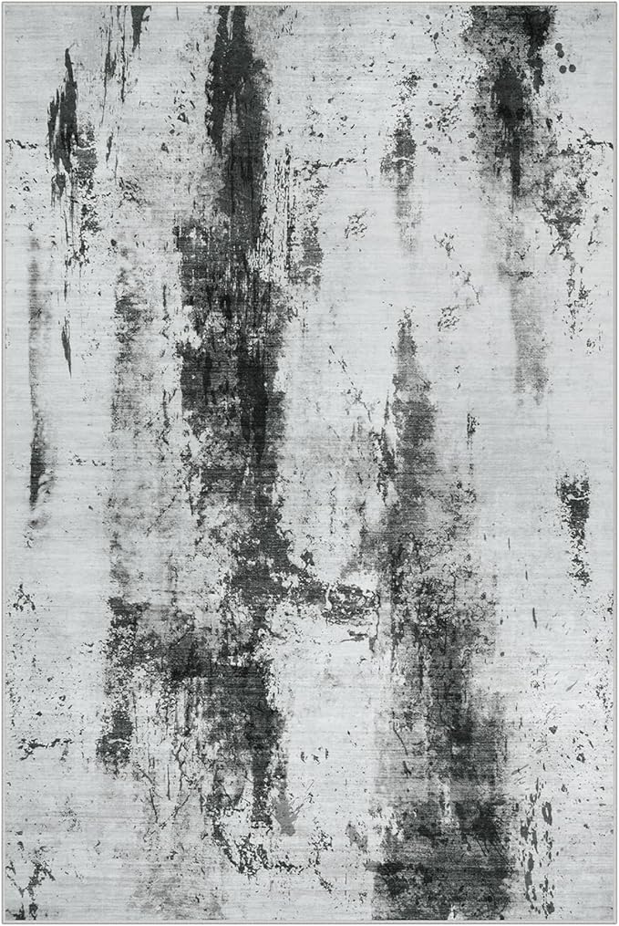 10x14 Area Rugs for Living Room: Washable Abstract Black White Grey Carpet | - Image 3