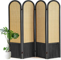 4 Panel Rattan Room Divider Screen, Boho Folding Privacy Screen | Decorative by Aletheiawu