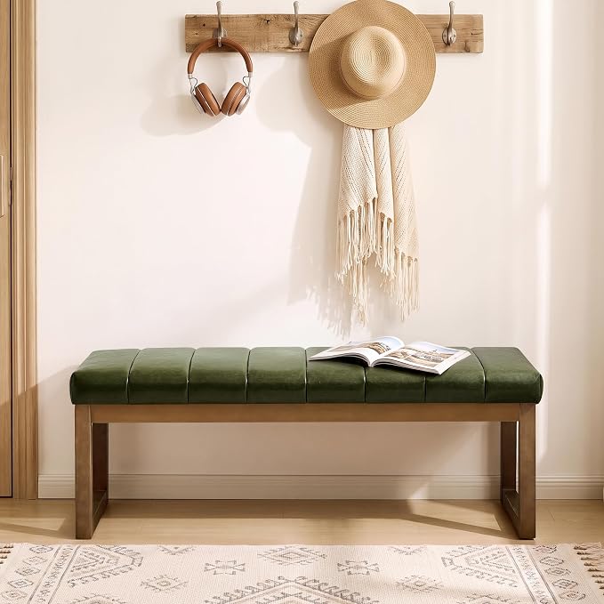 52.7" Bedroom Bench for End of Bed, Faux Leather Entryway Bench | Modern - Image 4