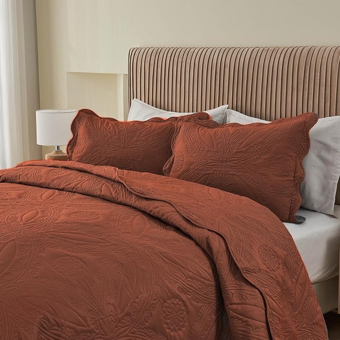 Kingnex Oversized King Bedspreads 128x120 Ultrasonic Quilted Baked Clay | Extra - Image 7