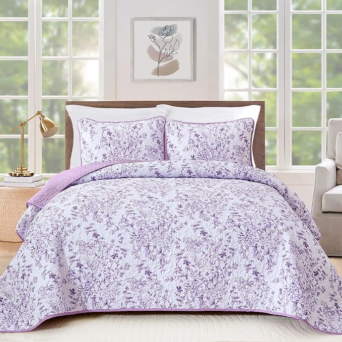 WONGS BEDDING Botanical Queen Quilt Bedding Set, 3 Pieces Bedspread, Polyester by WONGSBEDDING