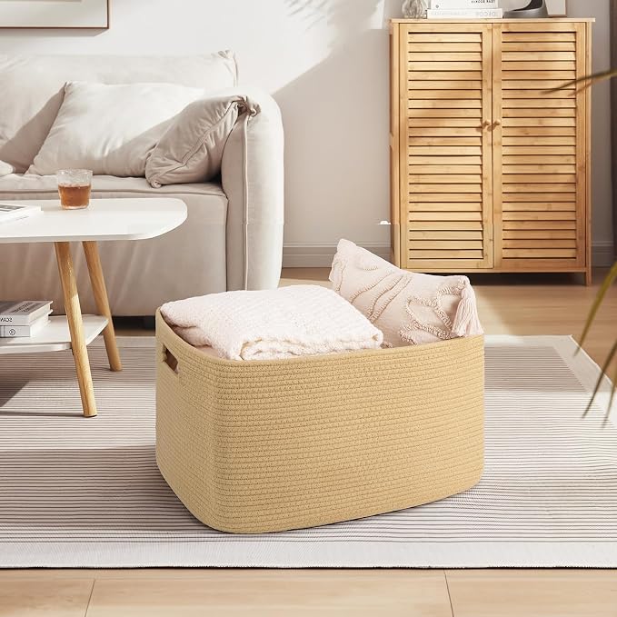 OIAHOMY 75L Large Blanket Basket, Woven Cotton Rope Baskets - Image 2