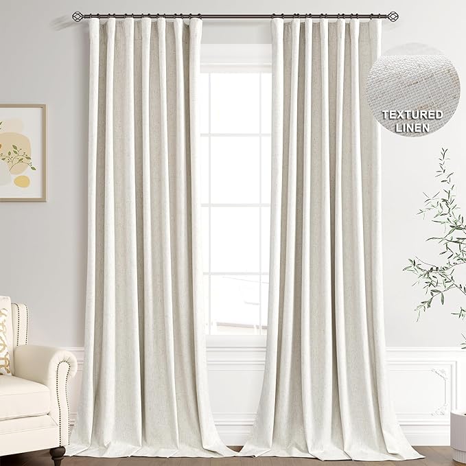 Extra Long 100% Blackout Linen Curtains by Joywell