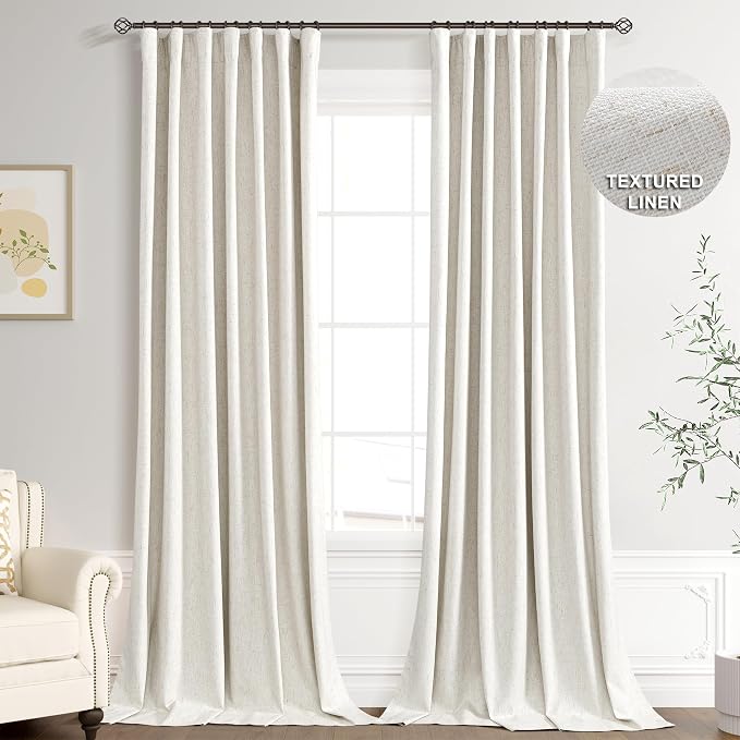 Extra Long 100% Blackout Linen Curtains by Joywell
