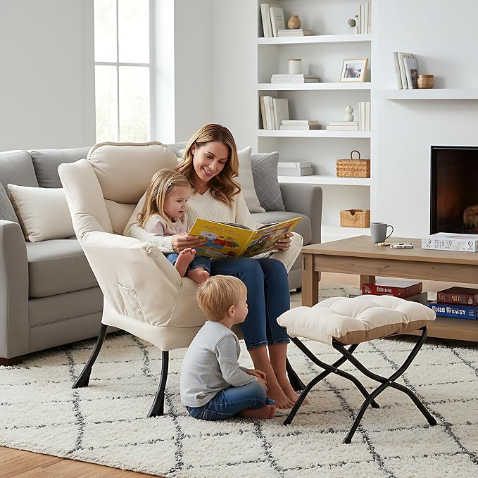 Welnow Lazy Chair with Ottoman, Reading Chair with Footrest, Foldable Footrest - Image 2