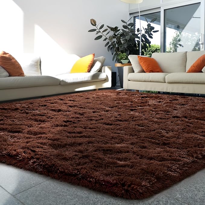 HOMORE Brown Rugs for Living Room, 5x8 Feet Fluffy Shag Area Rug for Bedroom - Image 2