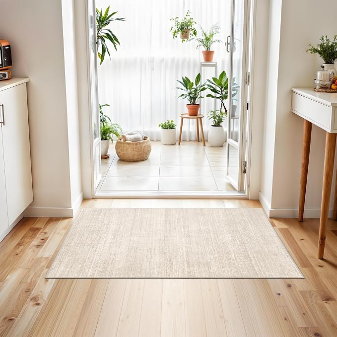 2x3 Rug Non Slip, Small Washable Entryway Rug Indoor Doormat Beige | Soft Low - Image 4