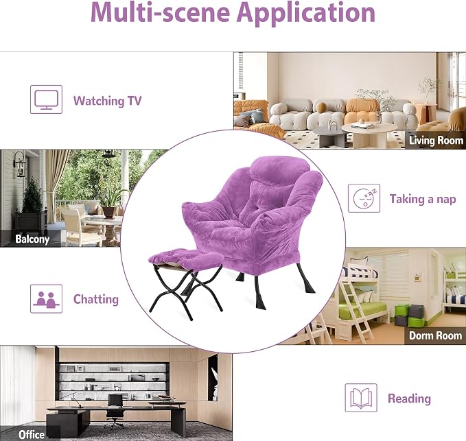 Youtanic Lazy Chair with Folding Ottoman, Accent Chair Plush Upholstered with - Image 7