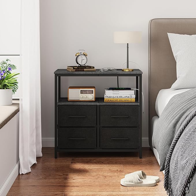TUTOTAK Large Night Stand with Charging Station | Bedside Table with USB and - Image 8