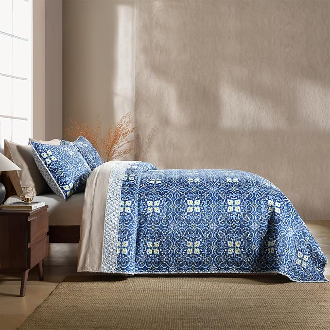 Cotton Reversible Quilt Set Twin Size, Boho Floral Patchwork Bedspread Coverlet - Image 6