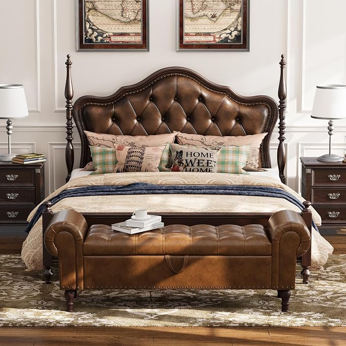 Apicizon 60" Bench with Storage, Upholstered Tufted Button Bedroom Bench with - Image 3