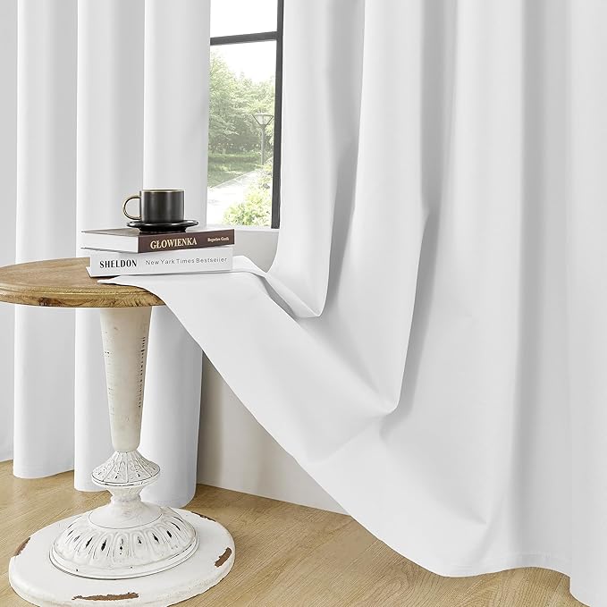 ChrisDowa 100% Blackout Pure White Solid Curtains 72 Inches Long 2 Panels for Bedroom Living Room,Farmhouse Room Darkening Thermal Insulated Soundproof Grommet Top Window Treatment Drapes,52x72