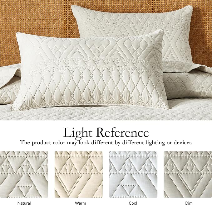 akkialla King/Cal King Quilt Set, Boho Style in a Solid Color, Cream - Image 4