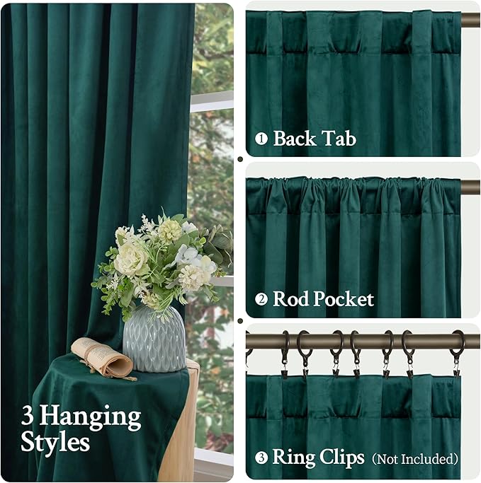 LAMIT Teal Velvet Curtains 108 Inch for Living Room, Luxury Thermal Insulated Room Darkening Panels Soundproof Back Tab and Rod Pocket Christmas Drapes for Bedroom/Hotel Hall, 2 Panels, 52 x 108 Inch