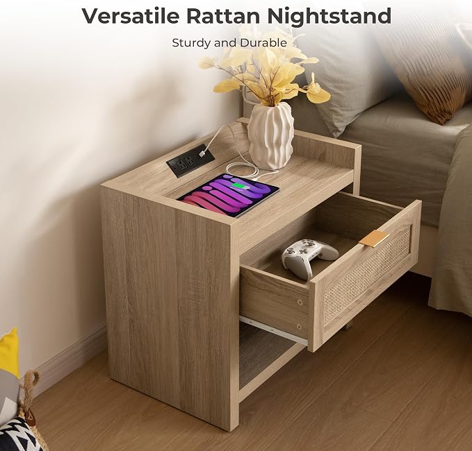 SICOTAS Rattan Night Stand Bedside Table - Image 5