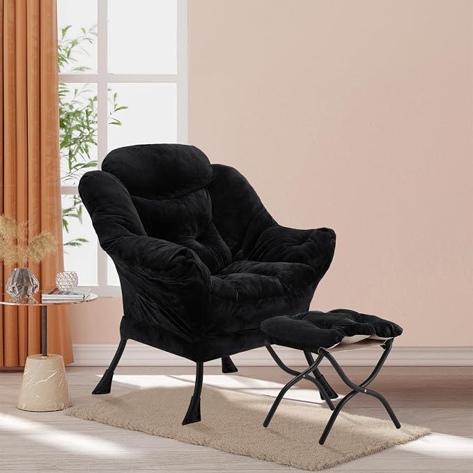 Youtanic Lazy Chair with Folding Ottoman, Accent Chair Plush Upholstered with - Image 2