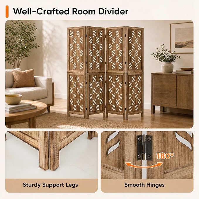 GIANTEX 4 Panel Folding Room Divider, Wood Privacy Screen - Image 8