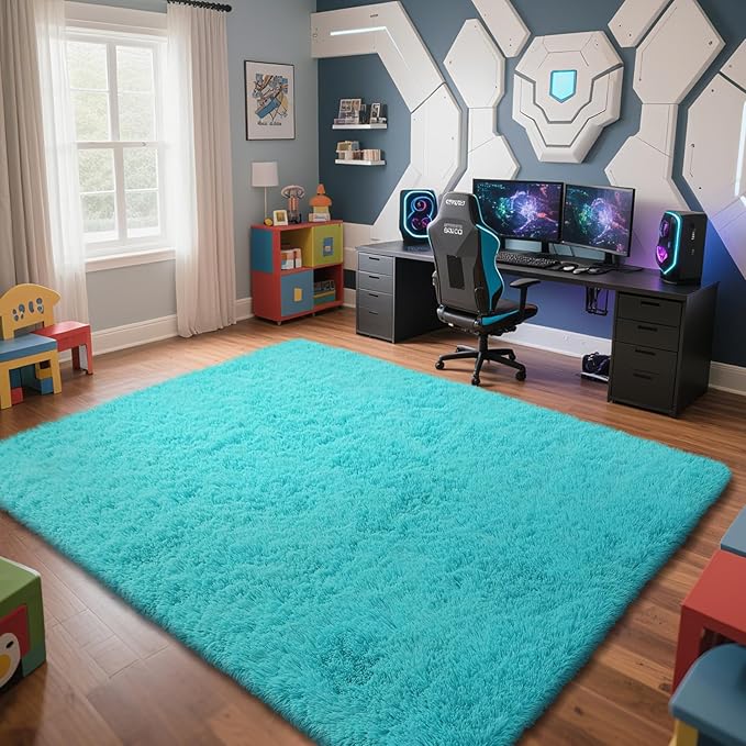 Teal Blue 8x10 Area Rugs for Bedroom, Fluffy Rugs Large Bedroom Carpet | by Yongyangjuxi