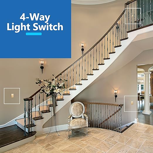 LIDER Minimalist Design Matte Finish Lighted 4-Way Decorator Light Switch, Four Way Frameless Rocker Switch, Residential/Commercial Grade, 15A 120V/277V, UL Listed, LS15-4W-GD, Gold