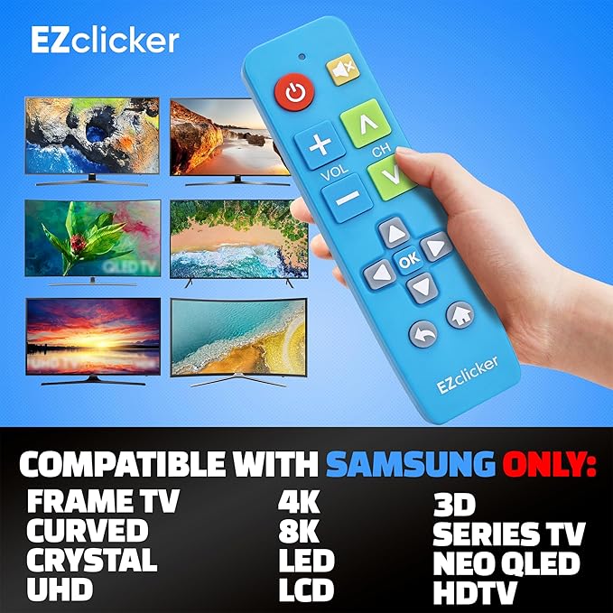 Samsung Replacement TV Remote Compatible with Samsung TV's ONLY (Blue) Big Button TV Remote Control, Simplified and Easy to Use (2xAAA Batteries not Included)