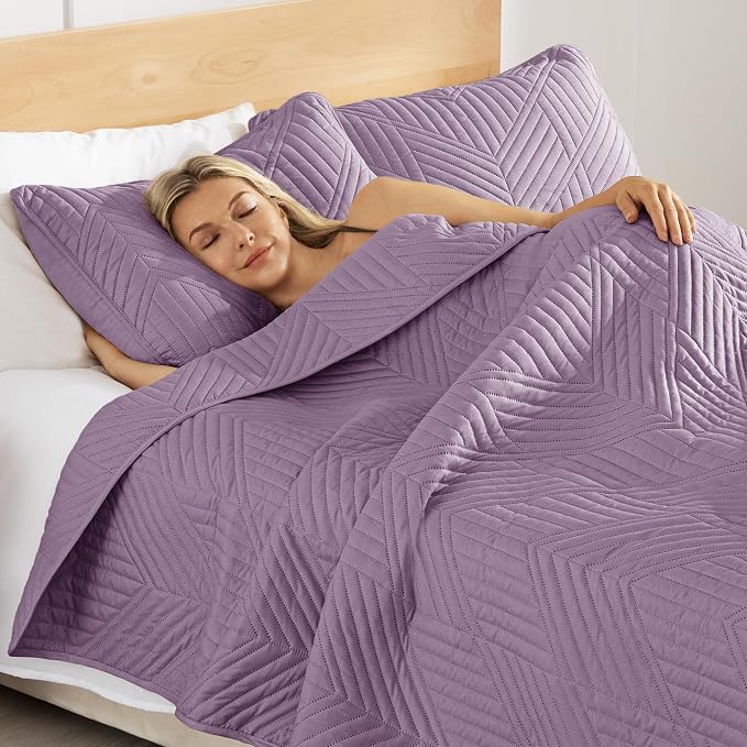 Exclusivo Mezcla Ultrasonic Twin Quilt Bedding Set, Dusty Lavender | - Image 4
