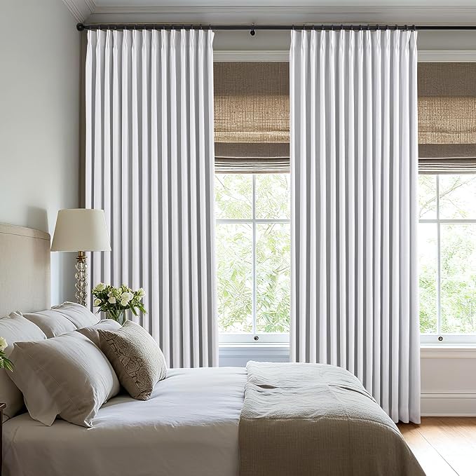 Pinch Pleated Linen White Blackout Curtains 95 Inches Long - Image 7