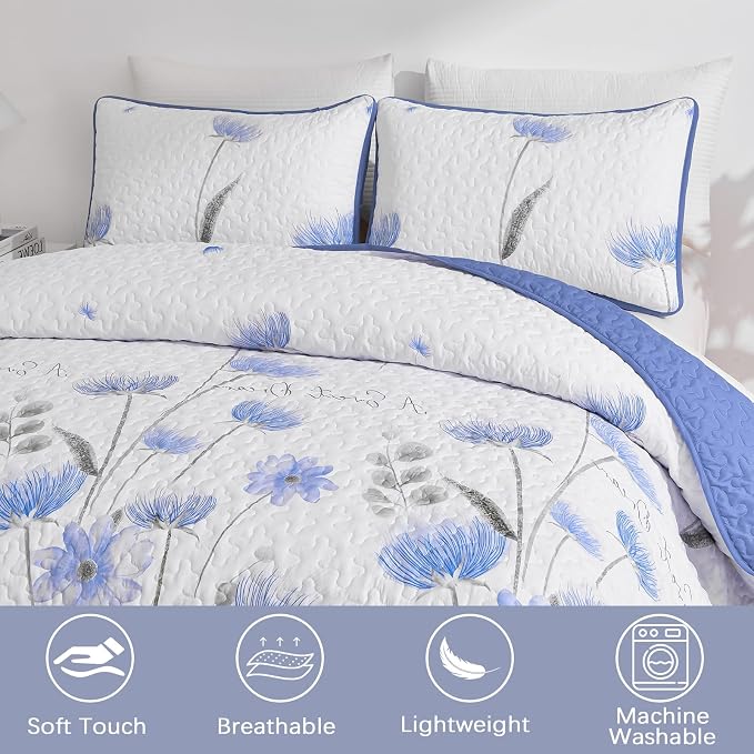 Dinjoy Quilt Set Full Size, Floral Botanical Bedspread - Image 2
