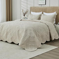 Kingnex Oversized King Bedspreads 128x120 Ultrasonic Quilted Beige | Extra Wide by Kingnex