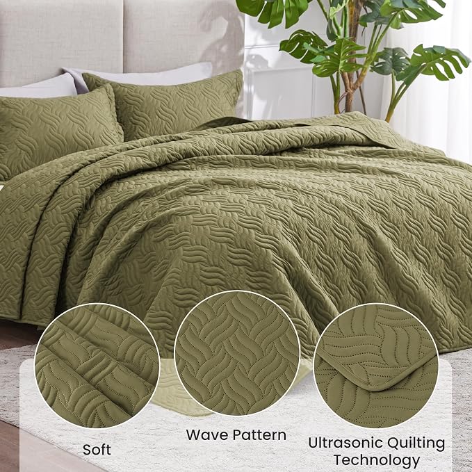 Love's cabin Quilts for Full Bed Olive Green Bedspreads Bedding Set - Image 4