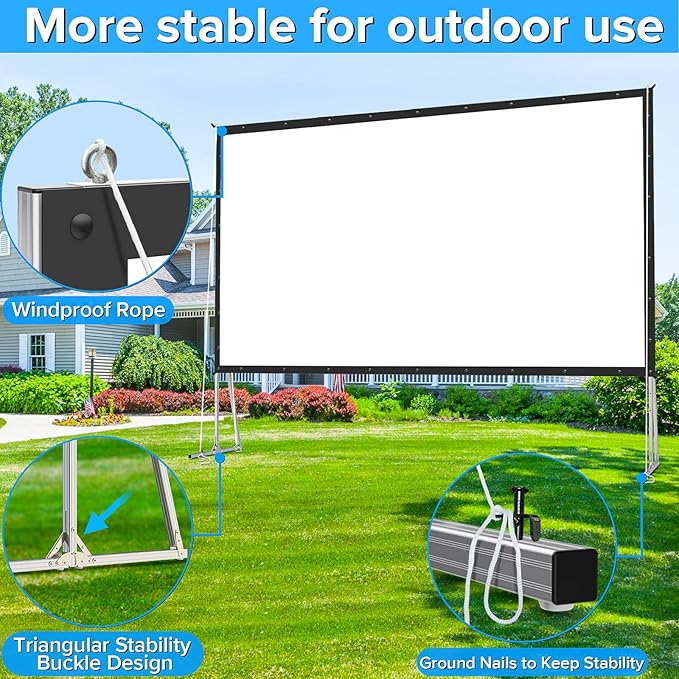 JWSIT 200 inch Projector Screen with Stand,Upgraded 3 Layers PVC 16:9 Large Outdoor Projector Screen,Portable Outdoor Movie Screen with Carrying Bag for Large Commercial Performance