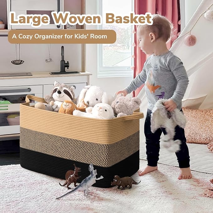 Goodpick 85L Large Woven Blanket Basket, Pillows & Toys, Living Room, Bedroom & - Image 2