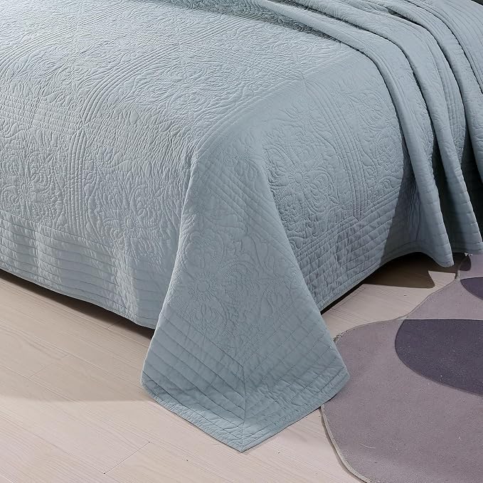 ROOMLIFE Quilt Set Full Size 3D Floral Embroidery Pattern 3-Piece Cotton - Image 2