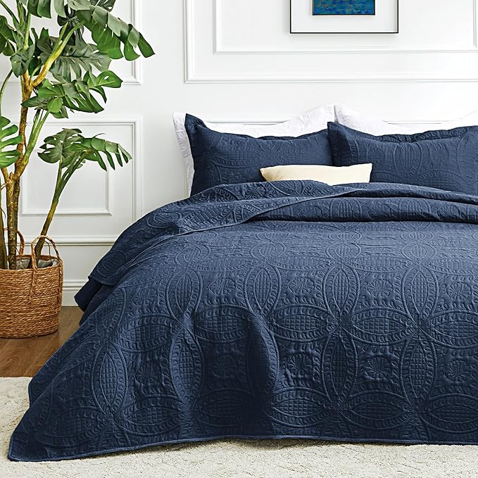 Love's cabin Twin Quilt Set Navy Blue Bedspreads by Lovescabin