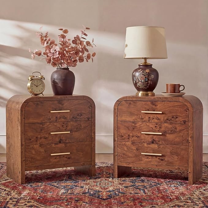 Night Stand Set of 2, 3-Drawer | Nightstand 26.7"H Metal Handle Modern Bedside by TheBeautyofRusticRefined