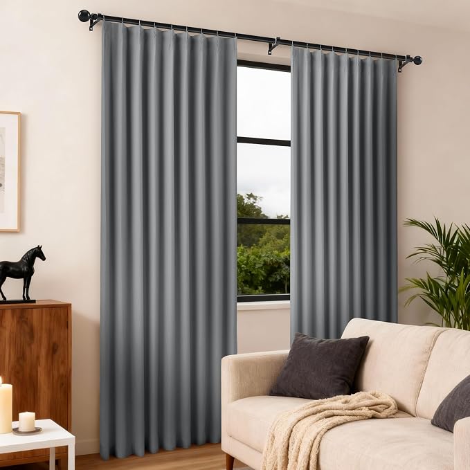 Etherealveil Charcoal Gray Pinch Pleated Blackout Curtains 2P 60"x102" | Back - Image 2
