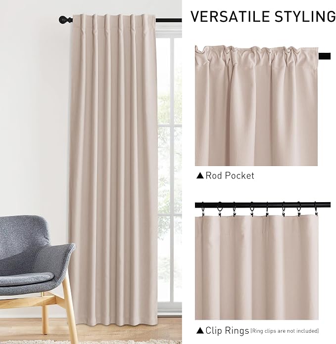 NICETOWN Pink Chenille Room Darkening Thermal Insulated Curtains 84 Inch Long - Image 3