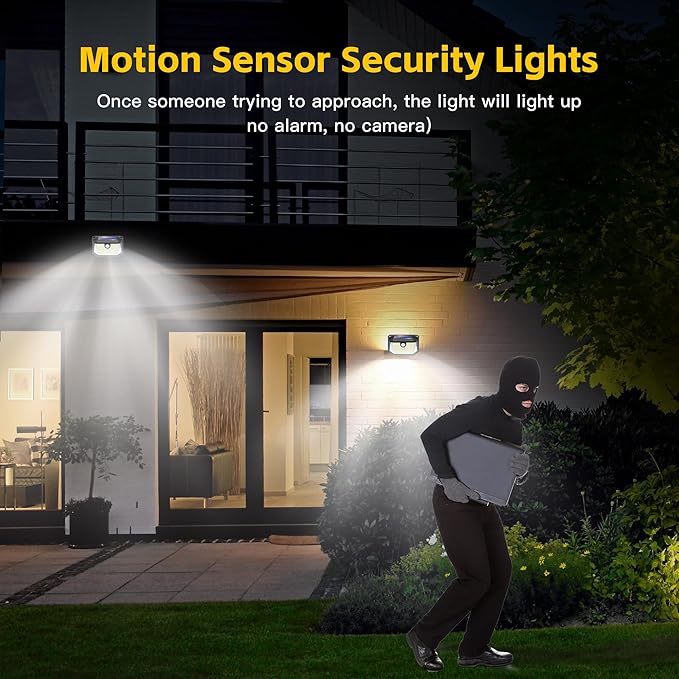 FAXBOX Solar Lights Outdoor Motion Sensor, 178 LED 300LM Waterproof IP65, Wall Mounted Security Light with 3 Modes, 270° Wide AngleWide Angle, Solar Powered for Garden, Yard, Patio, Front Door(8Pack)