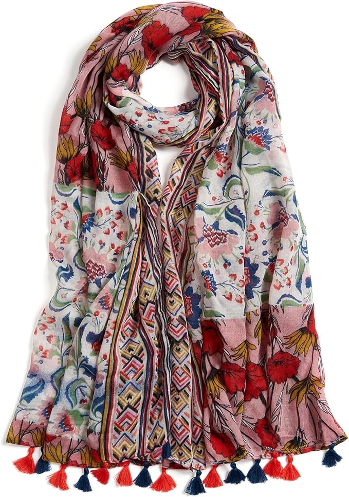 Scarf for Women Lightweight Soft Floral Leopard Printed Scarves Fall Winter Fashion Shawl Wrap with Fringe