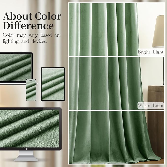 90 Inch Long Velvet Curtains for Bedroom Back Tab Drapes Room Darkening | Super - Image 8