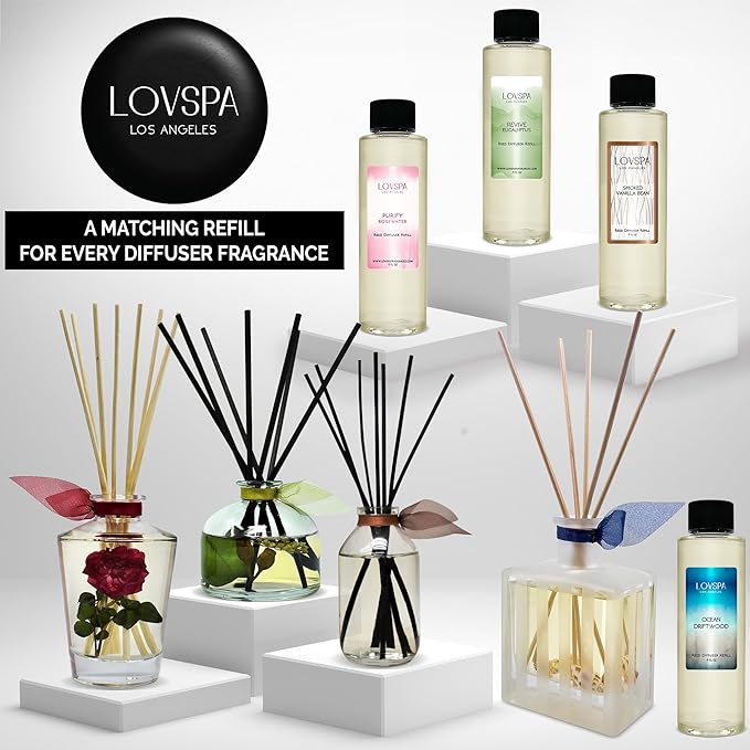 LOVSPA Reed Diffuser Set, Cleanse Eucalytpus Sage Scented Oil Diffuser with Sticks, Home Fragrance Accessories for Bathroom Shelf Decor, Aroma Diffusers for Home or Office Desk, USA Made