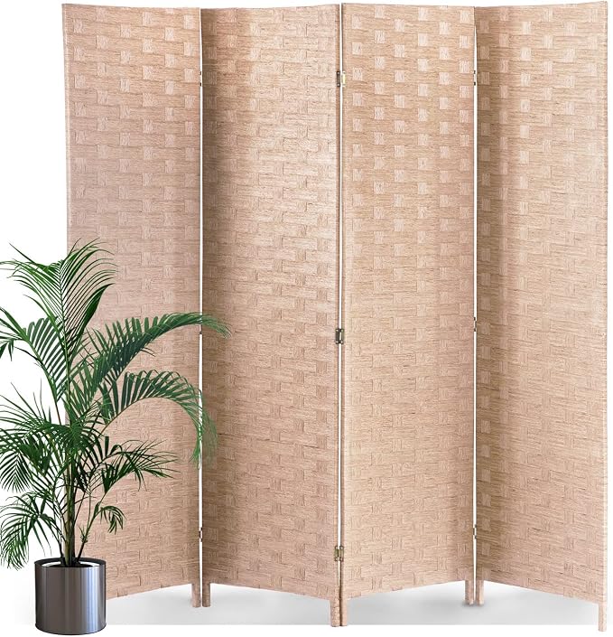 Room Divider, 4 Panels 6FT Folding Privacy Screen Room Divider Wall Wood Mesh by NChanmar