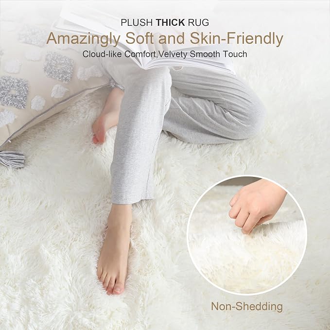 6x9 Thick Cream White Shag Rug for Bedroom, Soft Plush Fluffy Carpet | Ivory - Image 2