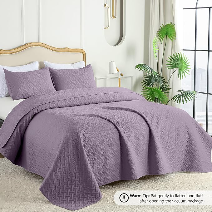 FLYMME Quilts Queen Size, Lightweight Grayish Purple Bedspreads, Basket Weave - Image 2