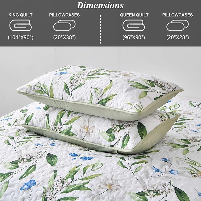 Anibedding Queen Quilt Set, Floral Botanical Bedspread - Image 6