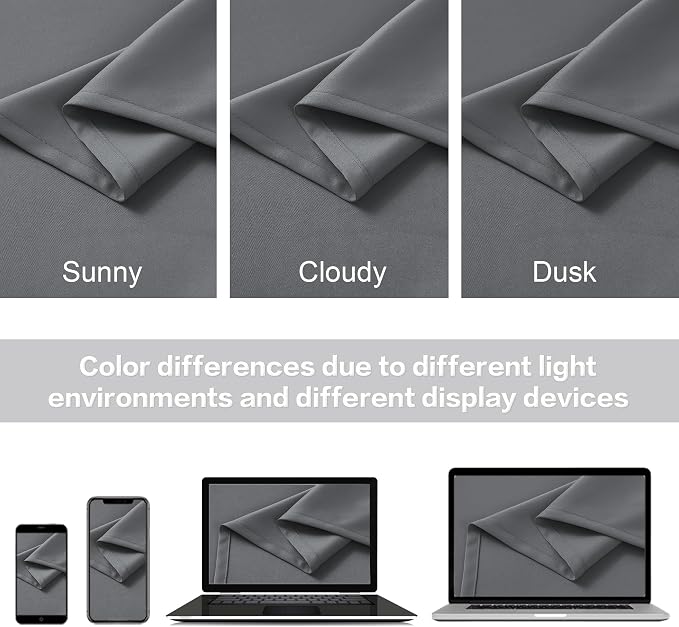 Thermal Insulated Gray Blackout Curtain Panels 96 Inches Long, Back Tab and Rod - Image 5
