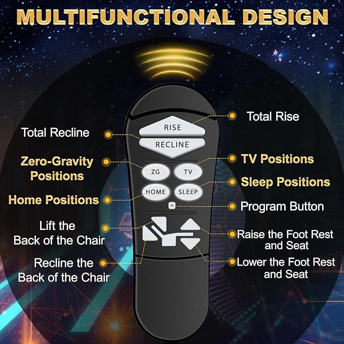 ZKAD-5 5 Pin Lift Chair Remote Only Fit for 2 Motors Golden and Ultra Comfort Chairs with 11 Button(Include SIT or Home, Not Twilight) Remote, Recliner Hand Control Part 5-Years Free Replacement