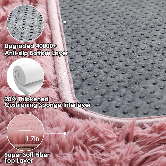 Blush Runner Rugs for Bedroom Living Room, Fluffy 2x6 Bedside Hallway Area Rug - Image 3