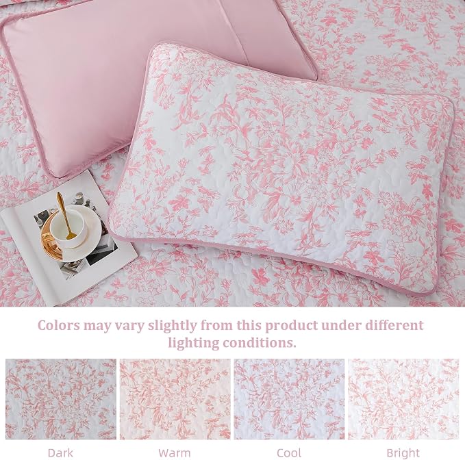 WONGS BEDDING Botanical Quilts King Size, 3 Pieces Soft Bedspread Set, - Image 6
